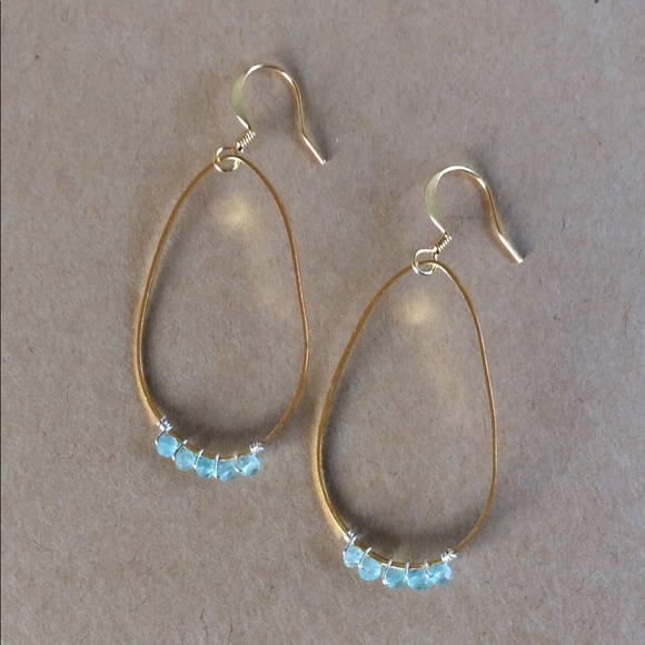 New natural Aquamarine Beaded Gold Plated Earrings - Picture 3 of 5